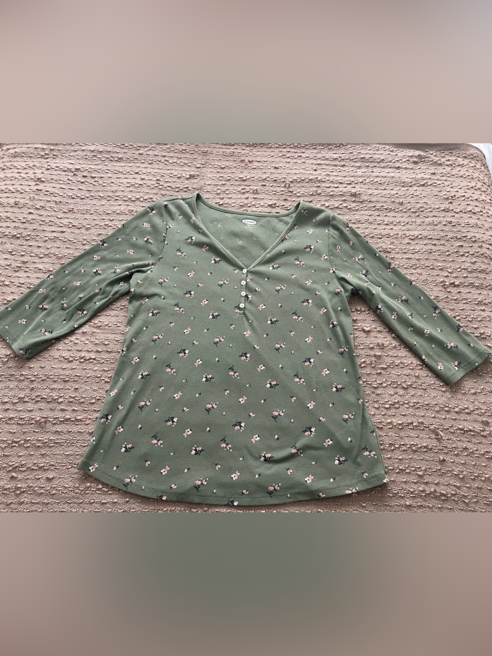 Old Navy Olive Green Floral Button-Front Henley